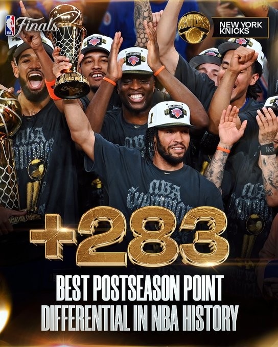 NBA官方发布尼克斯季后赛净胜283分海报：历史性的季后赛征程